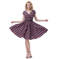 Belle Poque Retro Vintage Grid Pattern Kappe Hülse V-Ausschnitt 50s Swing Party Kleid BP000281-1